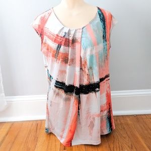 Worthington Tops - Worthington Cap Sleeve Paint Patterned Blouse Worthington Tops - Worthington Cap Sleeve Paint Patterned Blouse